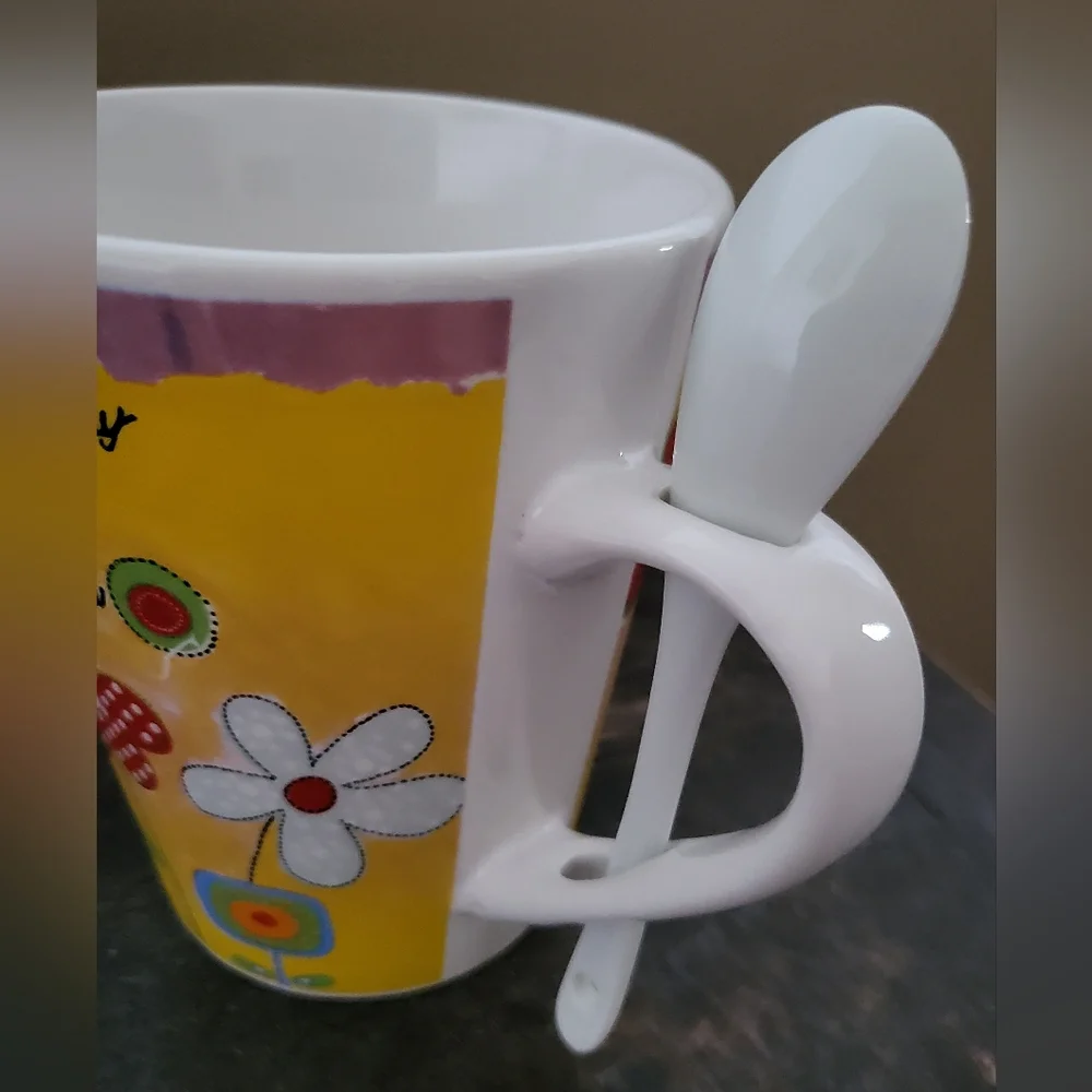 Secret Garden Stoneware Mug With Spoon